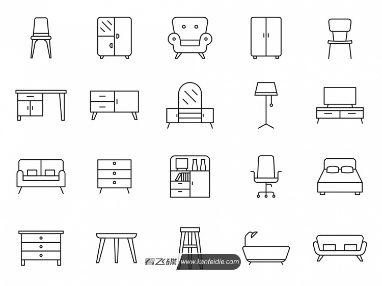 20个家具简笔画图标素材下载_ai矢量格式 – 看飞碟 - 设计资源站