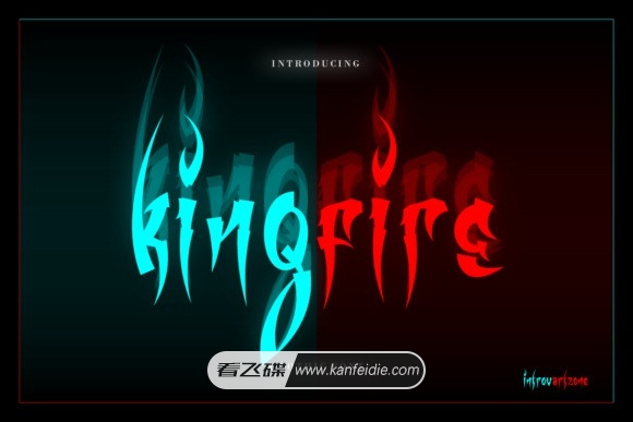 Kingfire是一种炫酷的英文字体，带有一些恐怖的特征，适合用来做万圣节题材。也可用于设计标志，服装，电影场景，海报，电影标题，演出，专辑封面、游戏宣传等等。 