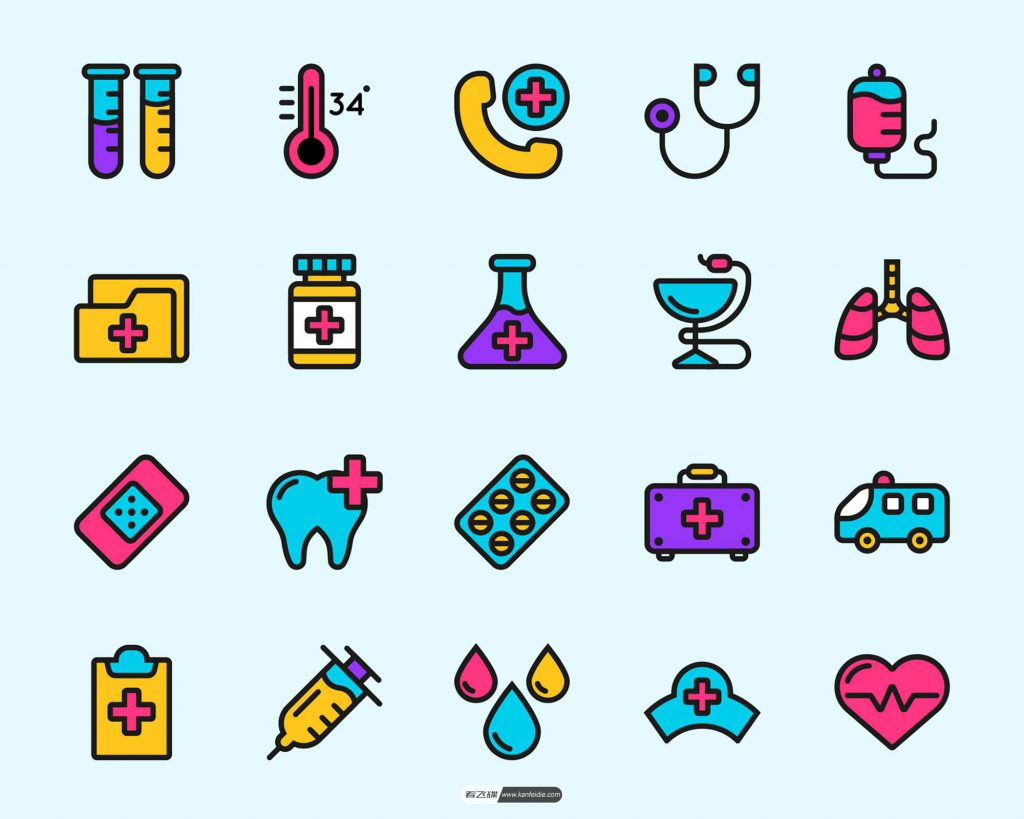20个医疗行业的彩色icon图标下载（AI）