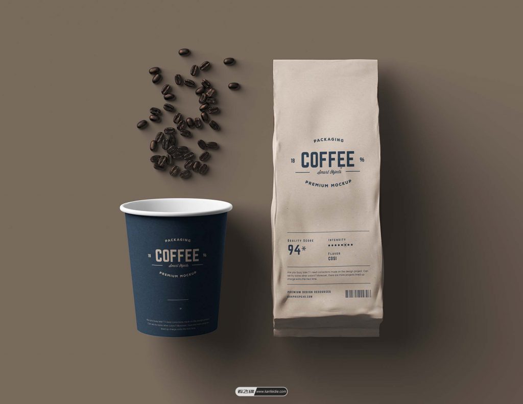 咖啡豆牛皮纸食品包装设计PSD样机