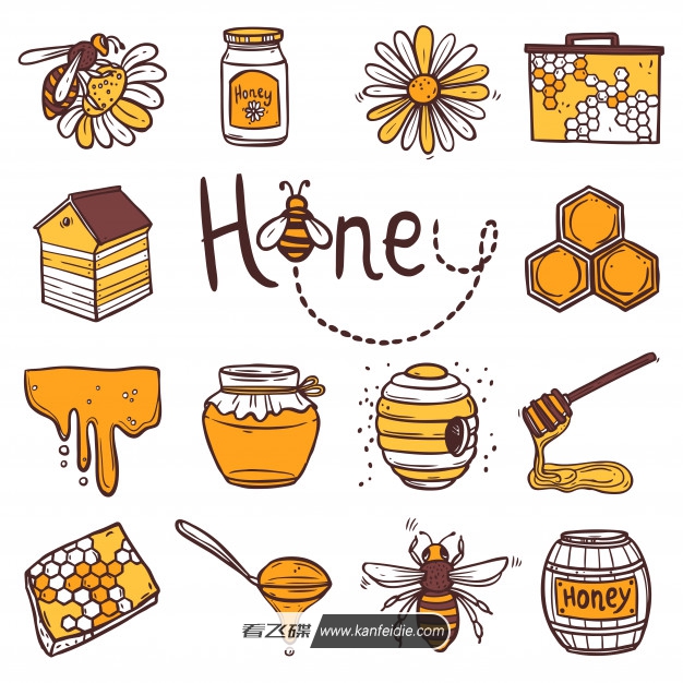16个蜂蜜产品的手绘图标素材