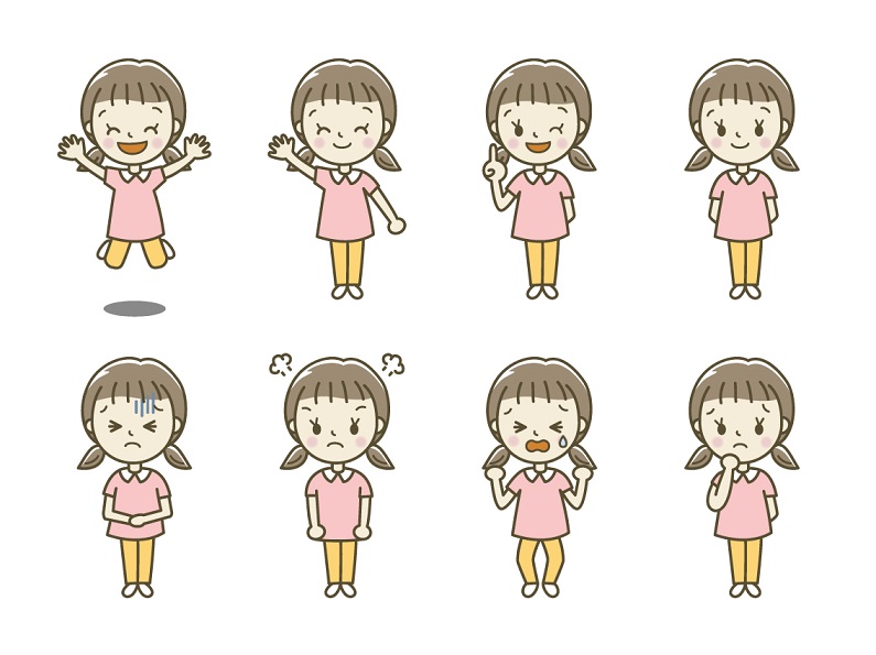 各种表情与动作的女孩卡通矢量图素材