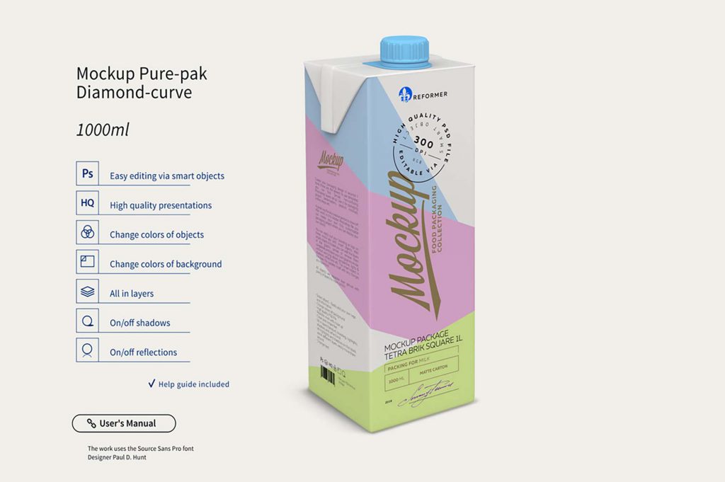 1L大盒牛奶样机图PSD下载包装设计素材