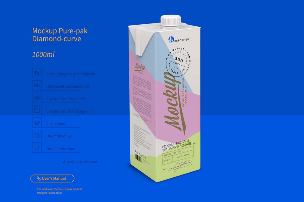 1L大盒牛奶样机图PSD下载包装设计素材