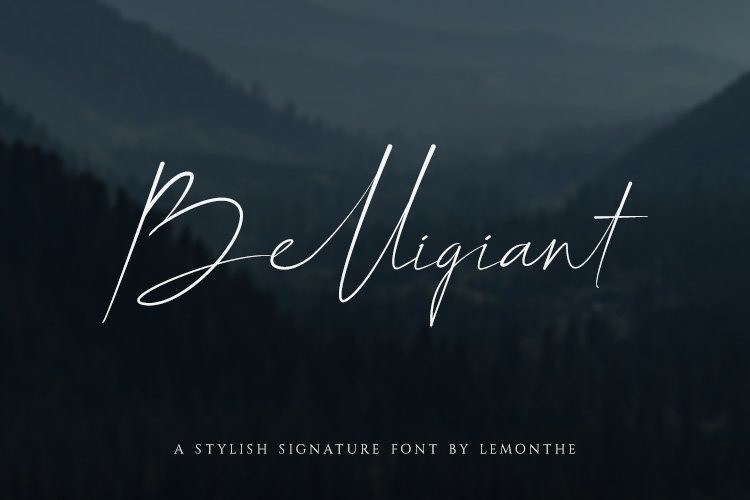 Belligiant超细的钢笔艺术连笔手写英文签名字体