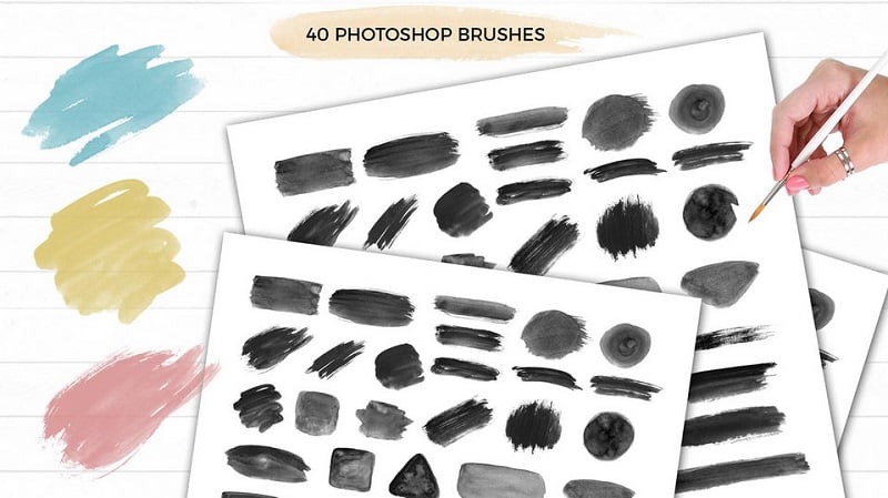 40支水彩笔效果的Photoshop笔刷预设设计素材打包免费下载