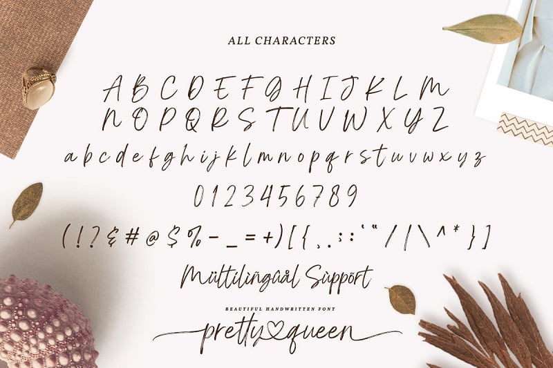 画笔手写英文字母 Pretty Queen笔刷自然连写字体下载