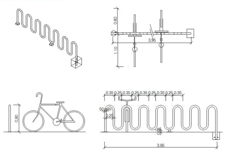 公共自行车停放架cad图纸平面图设计下载