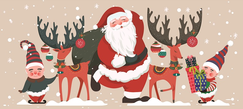 圣诞节海报设计元素矢量图素材下载_圣诞老人驯鹿手绘插画