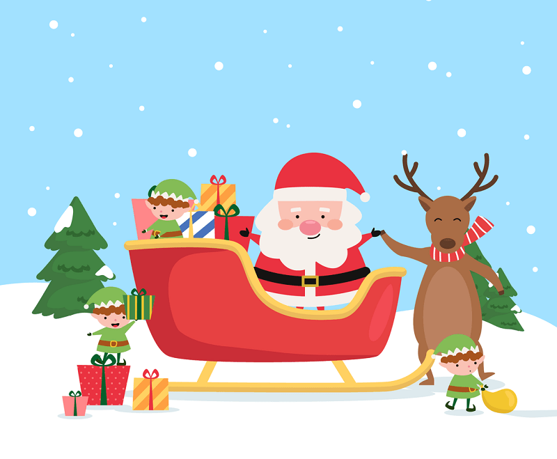 扁平化圣诞老人和驯鹿矢量插画图片素材下载