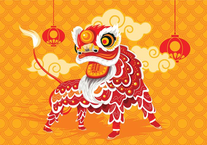 新年春节传统舞狮子svg矢量插画背景素材下载
