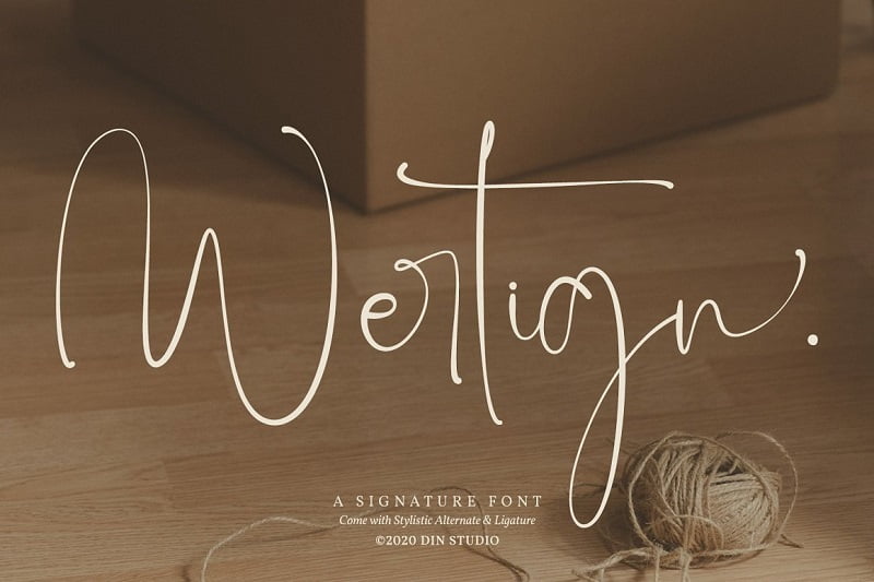 Wertign纤细优雅的钢笔艺术签名贺卡装饰英文字体免费下载