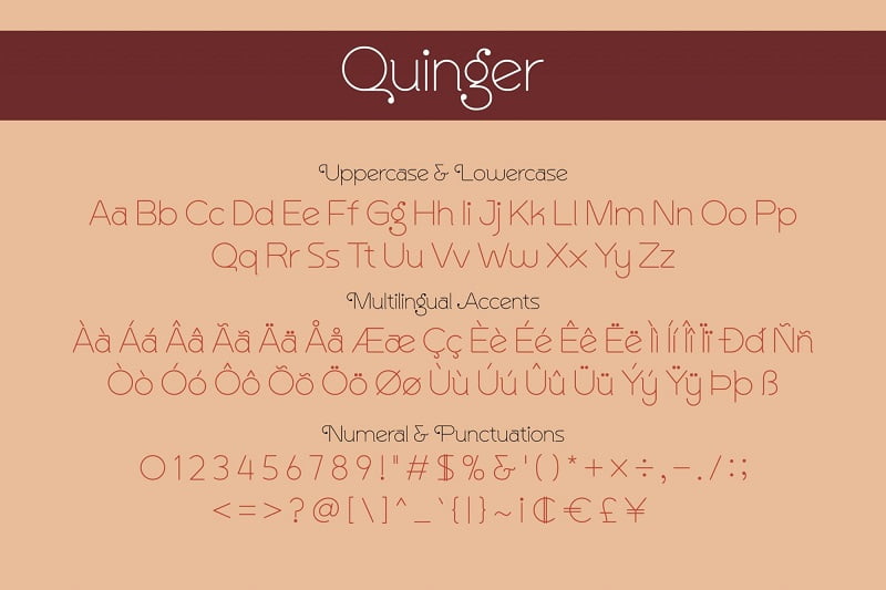 Quinger极简主义纤细花式英文字体_适用于包装设计logo