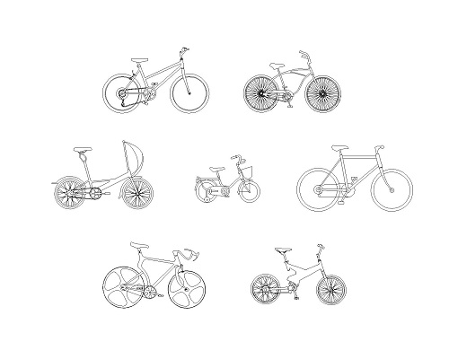 多种类单车 自行车 脚踏车模型cad图纸源文件打包下载