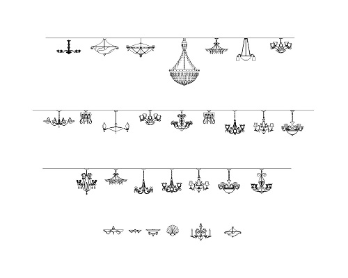 现代 美式 欧式烛台灯具 水晶吊灯cad平面设计图纸dwg源文件打包下载