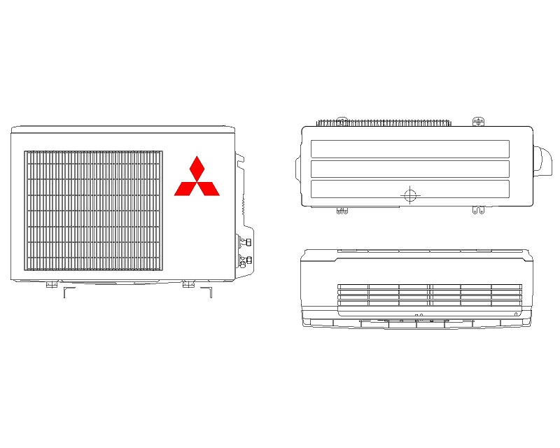 三菱挂式空调cad平面图纸下载 包含空调外机图块