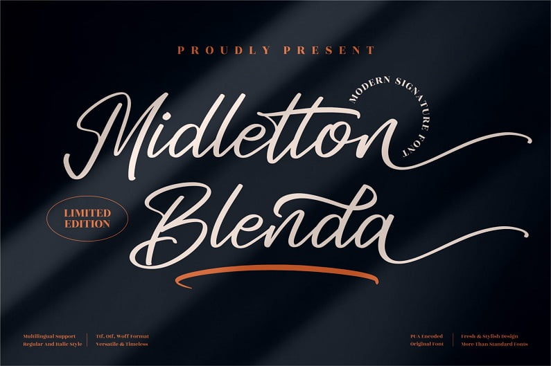 Midletton Blenda–优雅别致精致潇洒笔迹-海报名片签名设计-英文手写字体下载