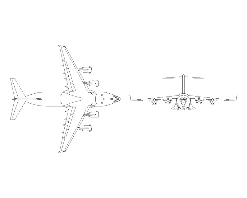 波音C17飞机CAD图纸_美军战略运输机平面图块下载