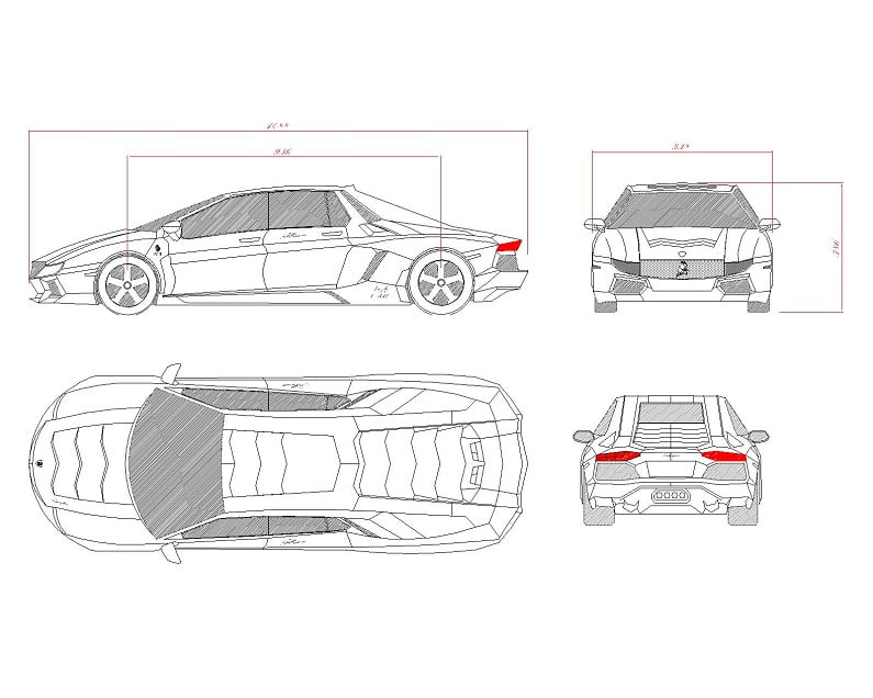 跑车设计图手绘三视图图片