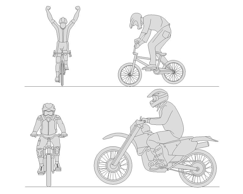 自行车赛车手摩托车骑士cad平面图纸三视图下载