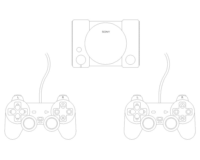 索尼游戏机 带手柄的游戏主机cad平面设计图纸下载
